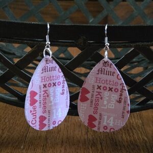 Hand Crafted Pink and Red Valentine Teardrop Earrings